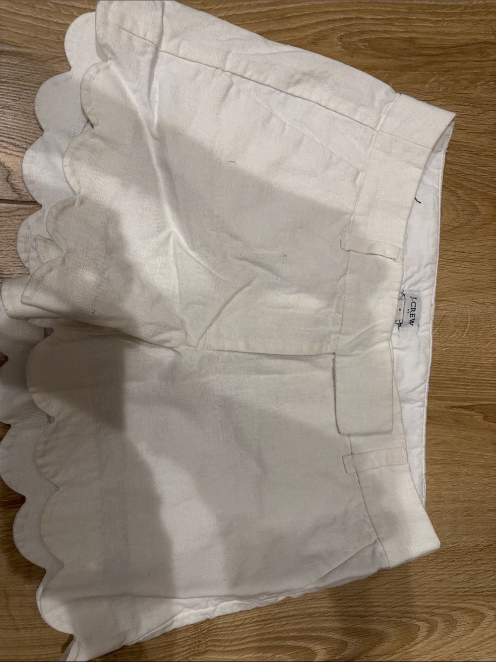 J. Crew Off-White Scallop Hem Cotton Bermuda Shorts
